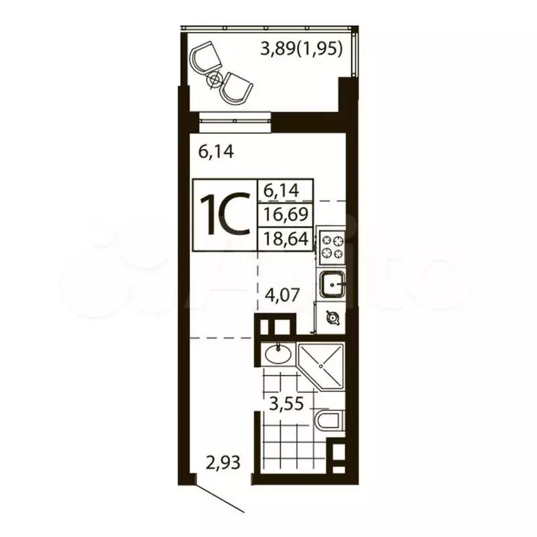 Квартира-студия, 18,6 м, 2/24 эт. - Фото 0