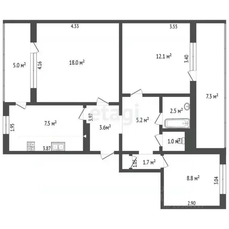 3-к кв. Севастополь ул. Колобова, 21 (73.1 м) - Фото 2