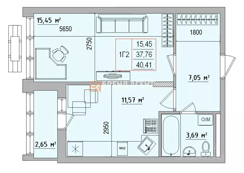 1-к кв. Белгородская область, Белгород ул. Анатолия Ачкасова, 2 (37.7 ... - Фото 1