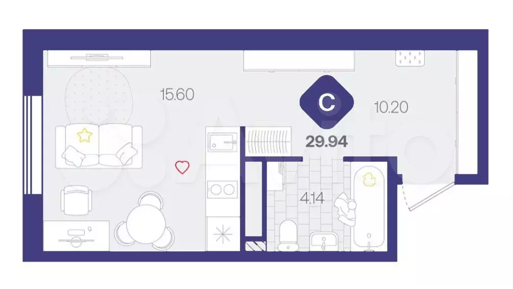 Квартира-студия, 29,9 м, 3/12 эт. - Фото 1