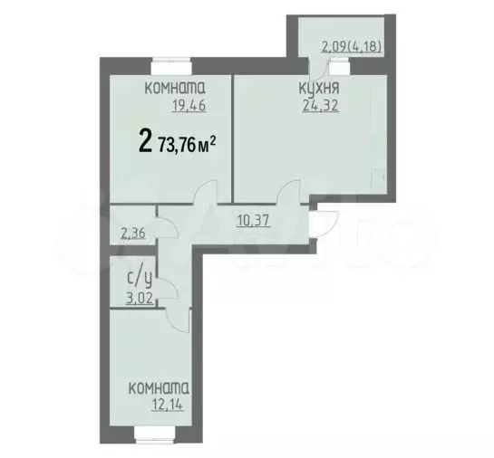 2-к. квартира, 73,8м, 8/9эт. - Фото 0