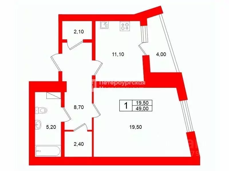 Квартира, 1 комната, 49 м - Фото 1