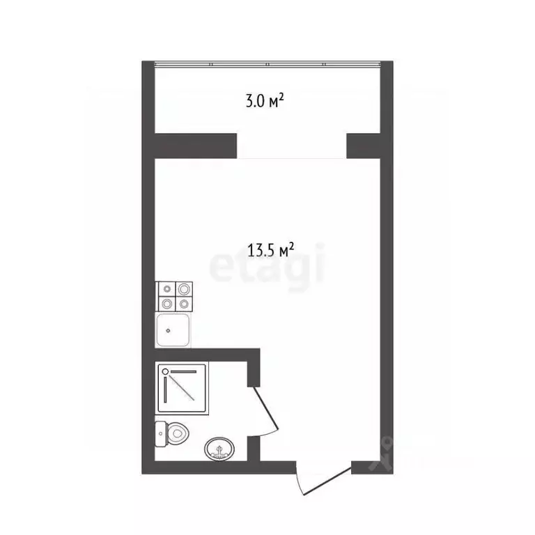 Студия Тюменская область, Тюмень ул. Червишевский Тракт, 84 (13.5 м) - Фото 2