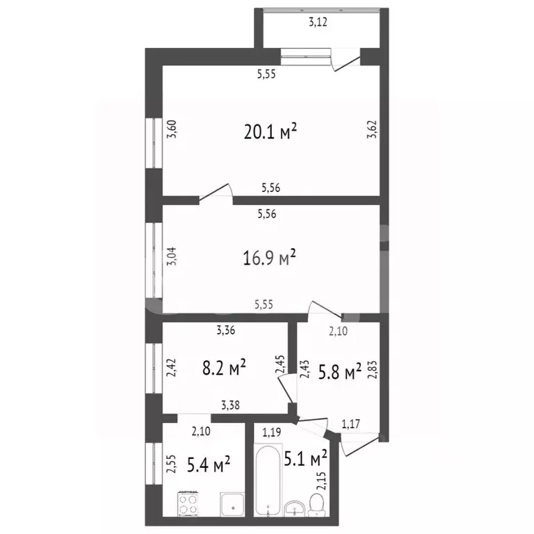 2-к кв. Тамбовская область, Тамбов Тамбов-6 тер., 2/148 (42.1 м) - Фото 2
