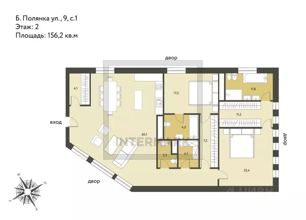 3-к кв. Москва ул. Большая Полянка, 9С1 (156.2 м) - Фото 2