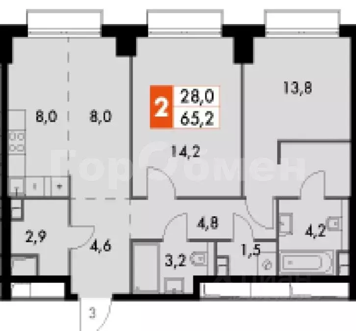 2-к кв. Москва Сидней Сити жилой комплекс, к5/2 (65.2 м) - Фото 1