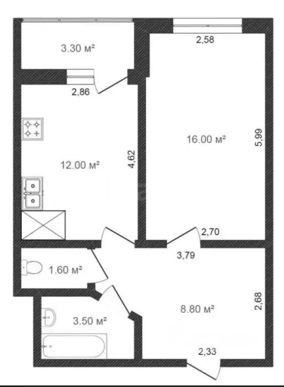 1-к кв. Санкт-Петербург ул. Русановская, 17к3 (41.3 м) - Фото 2