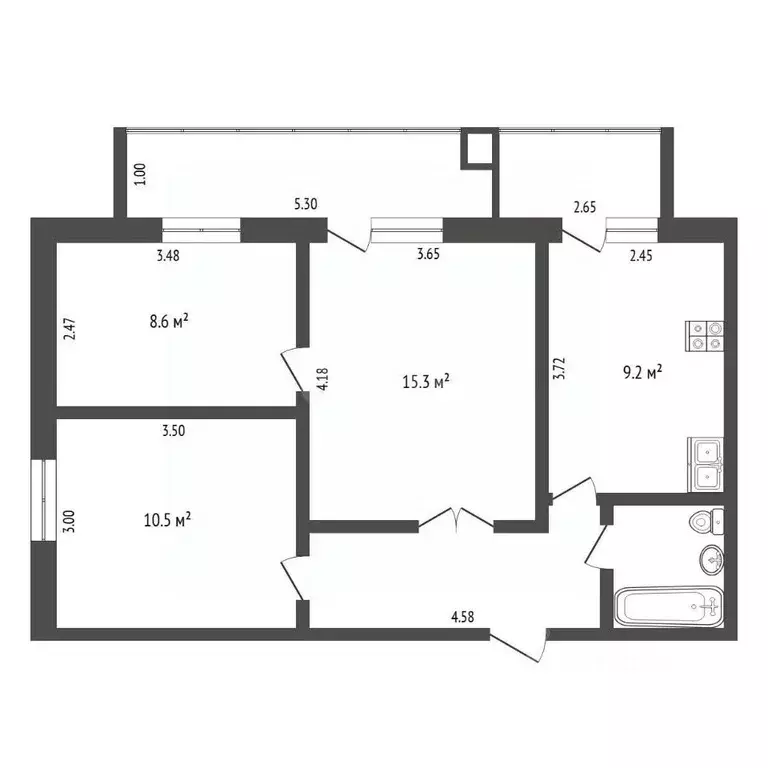 3-к кв. Тюменская область, Тюмень ул. Мельникайте, 87 (51.8 м) - Фото 2