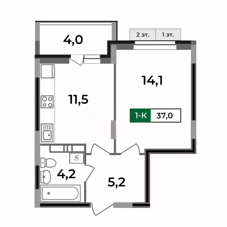 1-к кв. Владимирская область, Ковров Еловая ул., 82 (37.0 м) - Фото 2