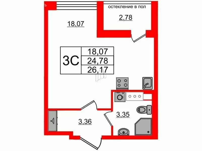 Квартира-студия: Санкт-Петербург, Кубинская улица, 78Е (24.78 м) - Фото 0