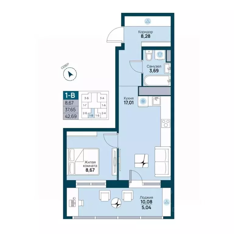 1-к кв. Хабаровский край, Хабаровск Слободская ул. (42.69 м) - Фото 2