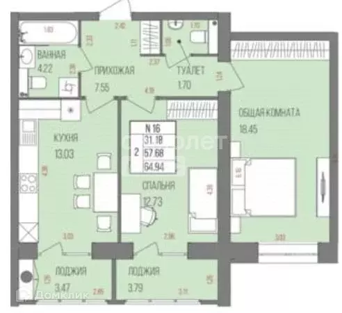 Продаётся 2-к квартира, 64.9 м - Фото 0