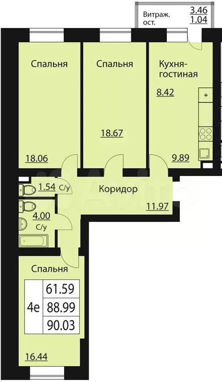 3-к. квартира, 90 м, 5/7 эт. - Фото 0