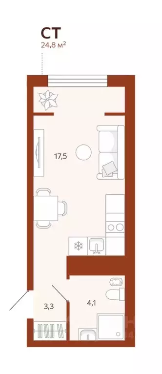 Студия Тюменская область, Тюмень  (24.82 м) - Фото 0