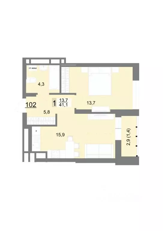 1-к кв. Свердловская область, Екатеринбург ул. Шаумяна, 77 (41.1 м) - Фото 1