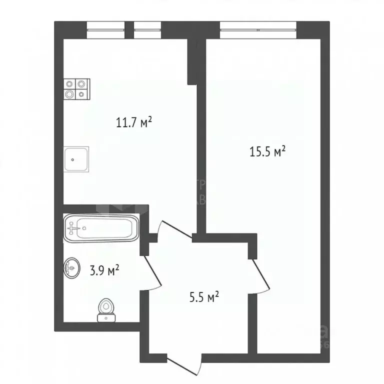 1-к кв. Тюменская область, Тюмень Полевая ул., 117к5 (34.0 м) - Фото 2