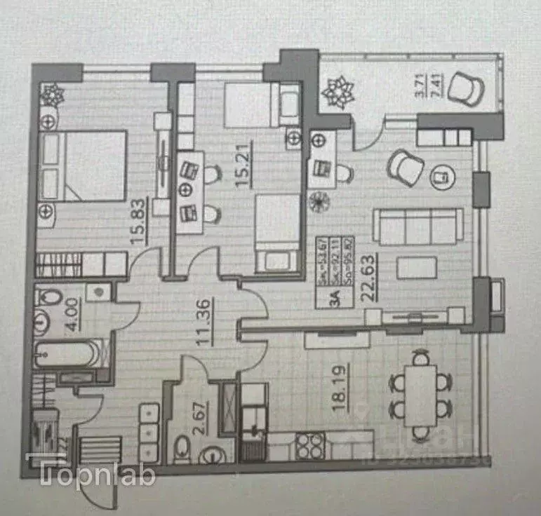 3-к кв. Татарстан, Казань ул. Генерала Ерина, 5Д (92.0 м) - Фото 1