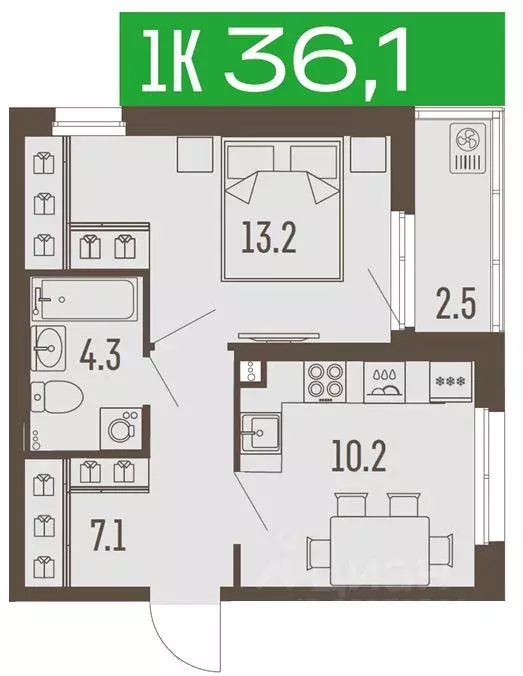 1-к кв. Пермский край, Пермь Подлесная ул., 55А (36.1 м) - Фото 1