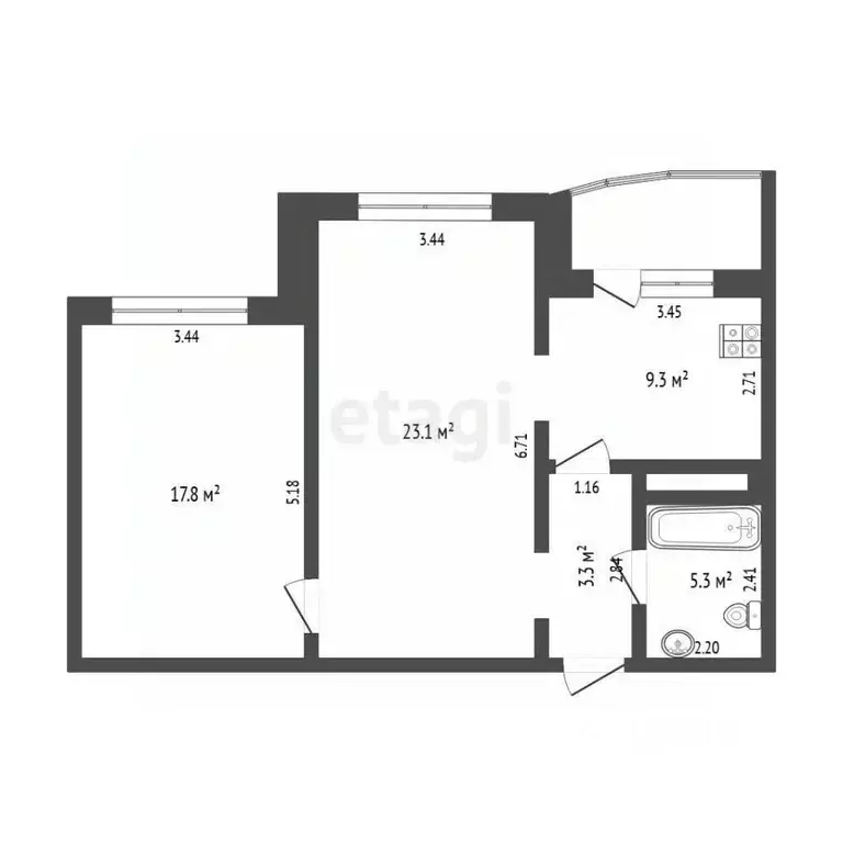 2-к кв. Тюменская область, Тюмень ул. Константина Посьета, 5 (58.9 м) - Фото 2