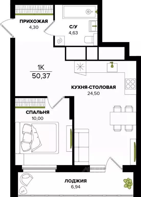 1-к кв. Тульская область, Тула  (50.37 м) - Фото 0