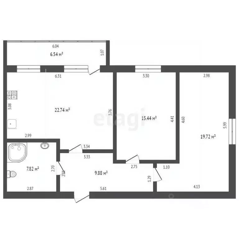 2-к кв. Тюменская область, Тюмень ул. Революции, 228к4 (73.3 м) - Фото 2
