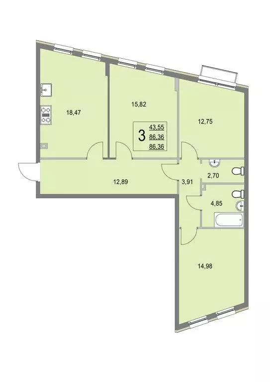 3-комнатная квартира: деревня Крюково, 6 (86.5 м) - Фото 0