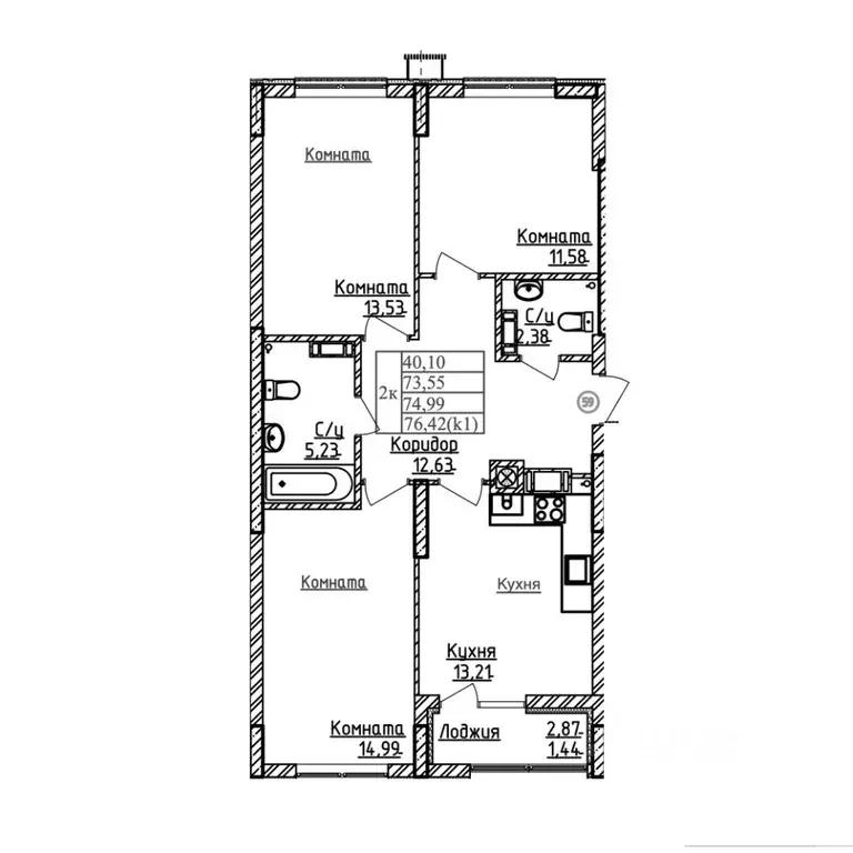 3-к кв. Калининградская область, Калининград ул. Дубовая Аллея (74.99 ... - Фото 1