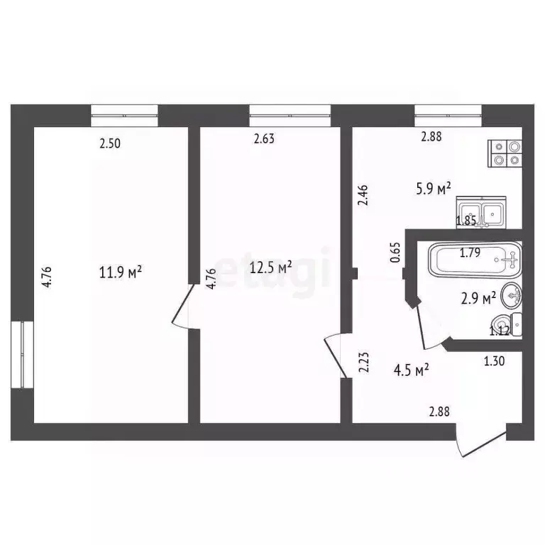 2-к кв. Калининградская область, Калининград Можайская ул., 49 (37.7 ... - Фото 2
