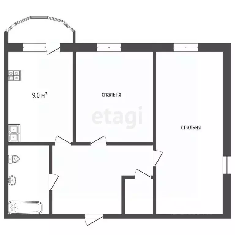 2-к кв. Тюменская область, Тюмень ул. Федюнинского, 58к2 (53.0 м) - Фото 2