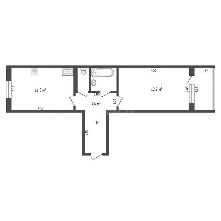 1-комнатная квартира: Тюмень, улица Домостроителей, 16к3 (38.4 м) - Фото 1