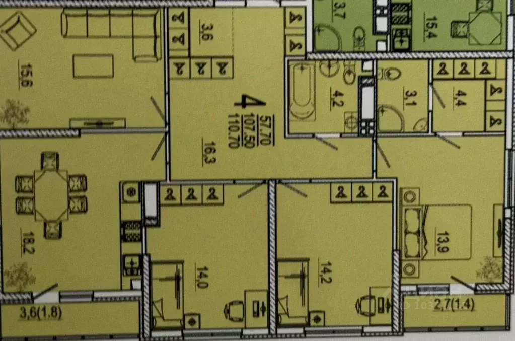 Квартира, 4 комнаты, 111 м - Фото 1