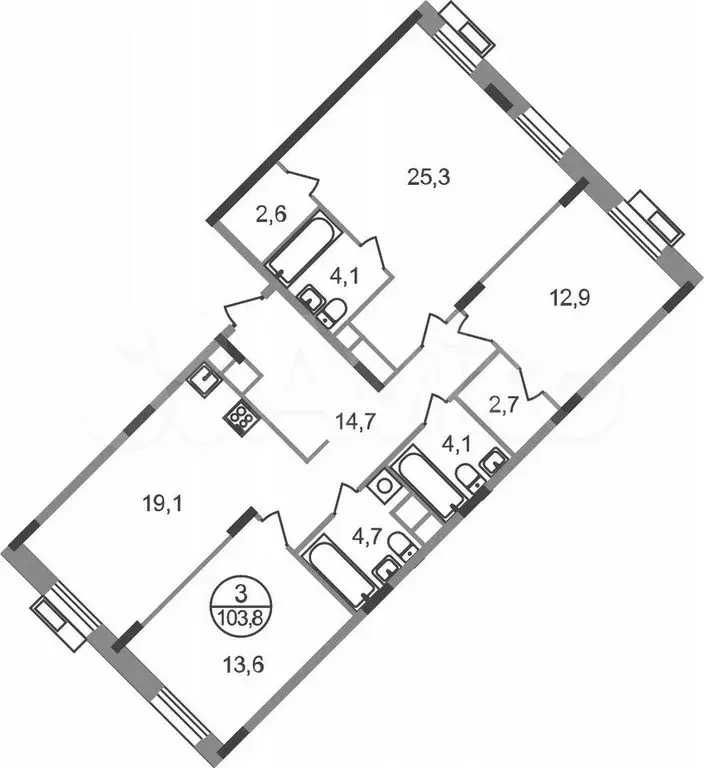 3-к. квартира, 103,8 м, 8/9 эт. - Фото 0