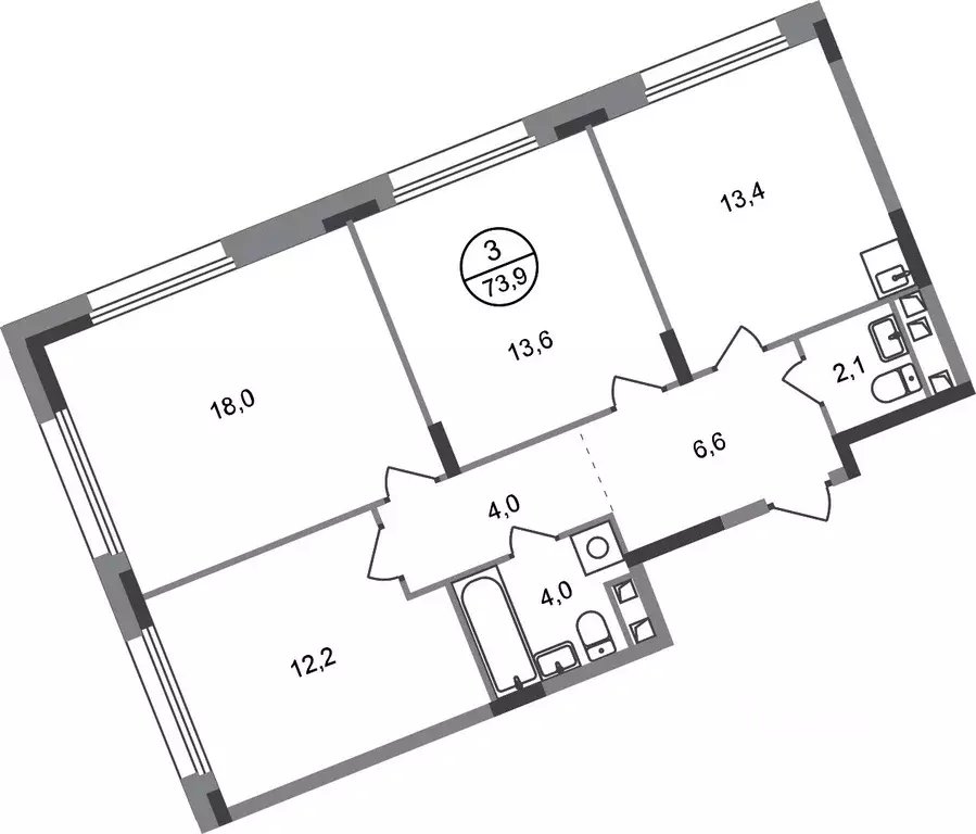 3-к кв. Москва Переделкино Ближнее мкр, 18-й кв-л,  (73.9 м) - Фото 0