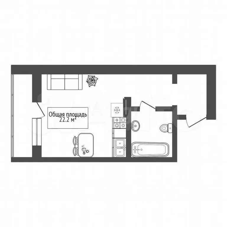 Квартира-студия, 22,2 м, 8/17 эт. - Фото 0
