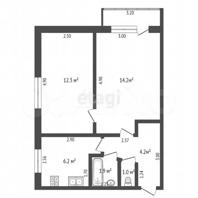 2-к. квартира, 39,8 м, 5/5 эт. - Фото 0