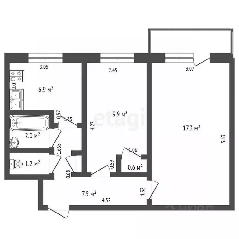 2-к кв. Забайкальский край, Чита ул. Евгения Гаюсана, 28 (45.7 м) - Фото 0