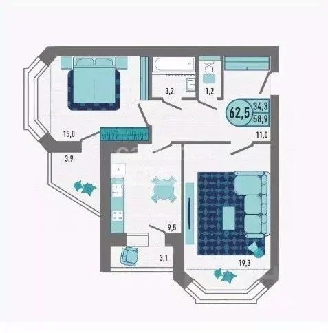 2-к кв. Липецкая область, Липецк Минская ул. (62.5 м) - Фото 2