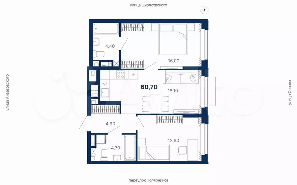2-к. квартира, 60,7 м, 12/29 эт. - Фото 0