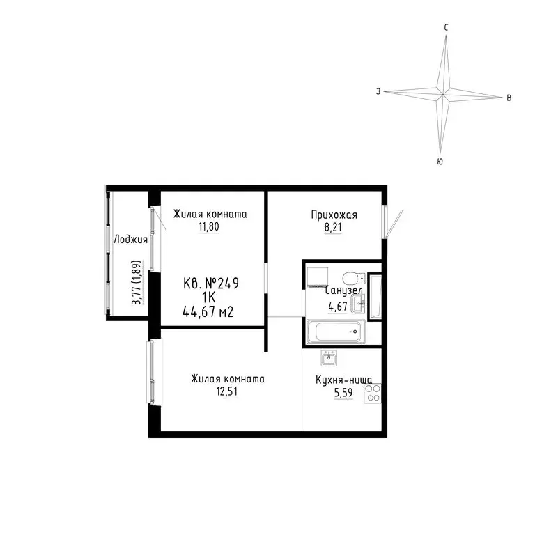 2-комнатная квартира: Новый, ЖК ДНС Сити (44.67 м) - Фото 0