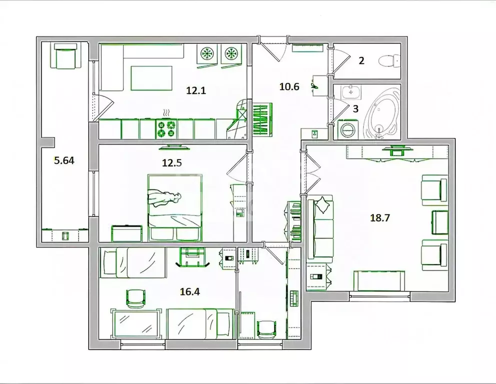 3-к кв. Омская область, Омск ул. Крупской, 12 (75.3 м) - Фото 1