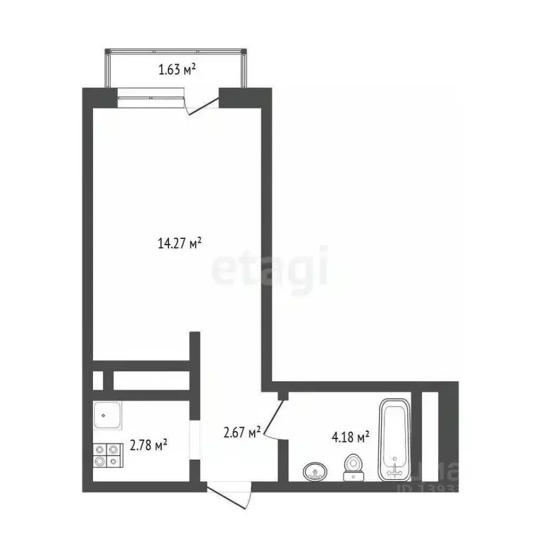 Студия Тюменская область, Тюмень ул. Андрея Приказнова, 7 (23.3 м) - Фото 2