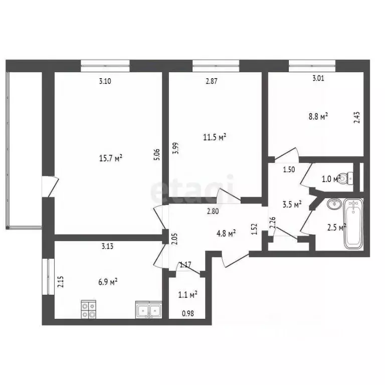 3-к кв. Ханты-Мансийский АО, Нягань 1-й мкр, 38 (56.3 м) - Фото 1