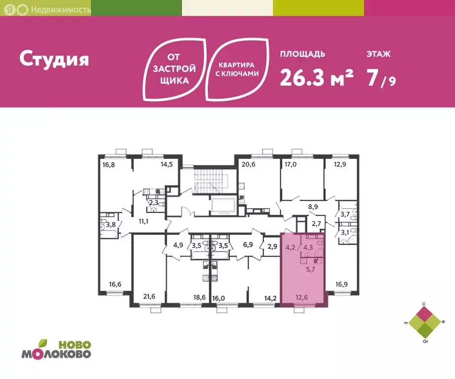 Квартира-студия: посёлок городского типа Молоково, жилой комплекс ... - Фото 2