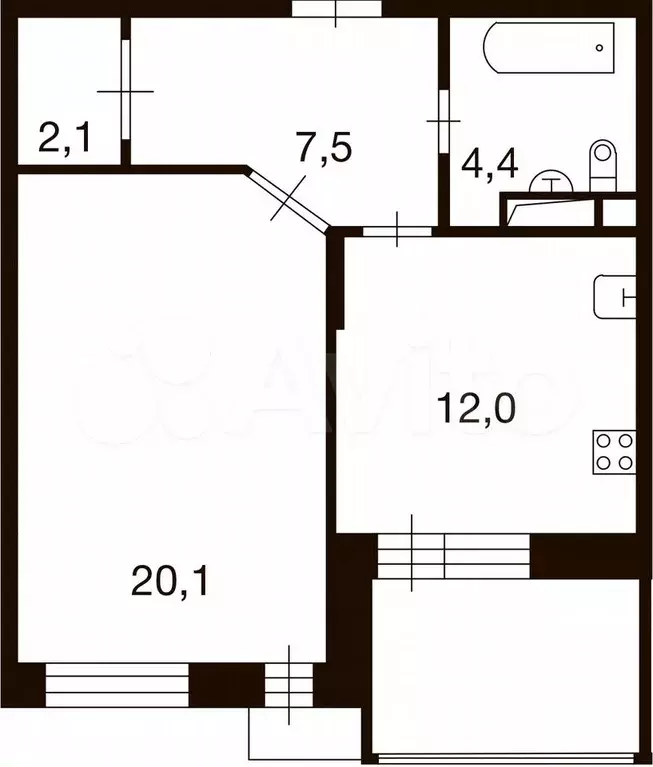 1-к. квартира, 46 м, 9/9 эт. - Фото 0