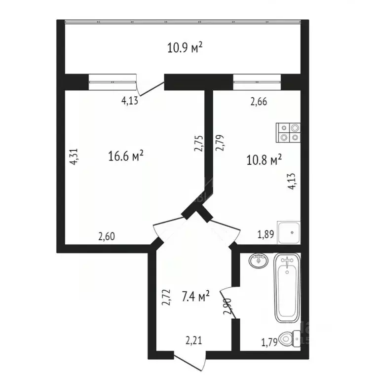 1-к кв. Тюменская область, Тюмень Фабричная ул., 9 (59.0 м) - Фото 1
