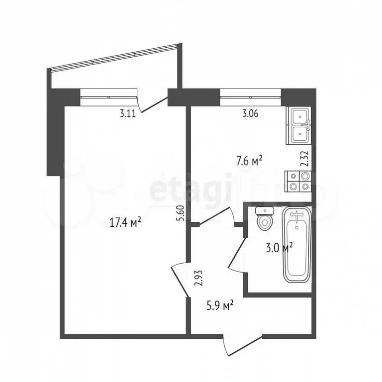 1-к. квартира, 33,8 м, 3/9 эт. - Фото 0