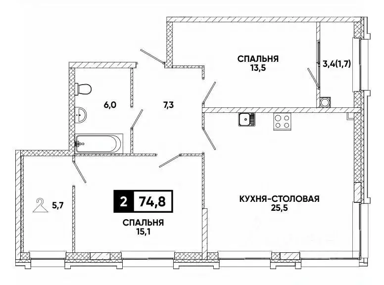 1-к кв. Ставропольский край, Кисловодск ул. Катыхина, 185с1 (74.8 м) - Фото 1