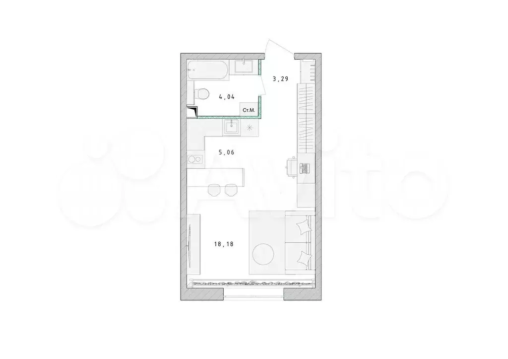 Квартира-студия, 30,6 м, 2/17 эт. - Фото 0