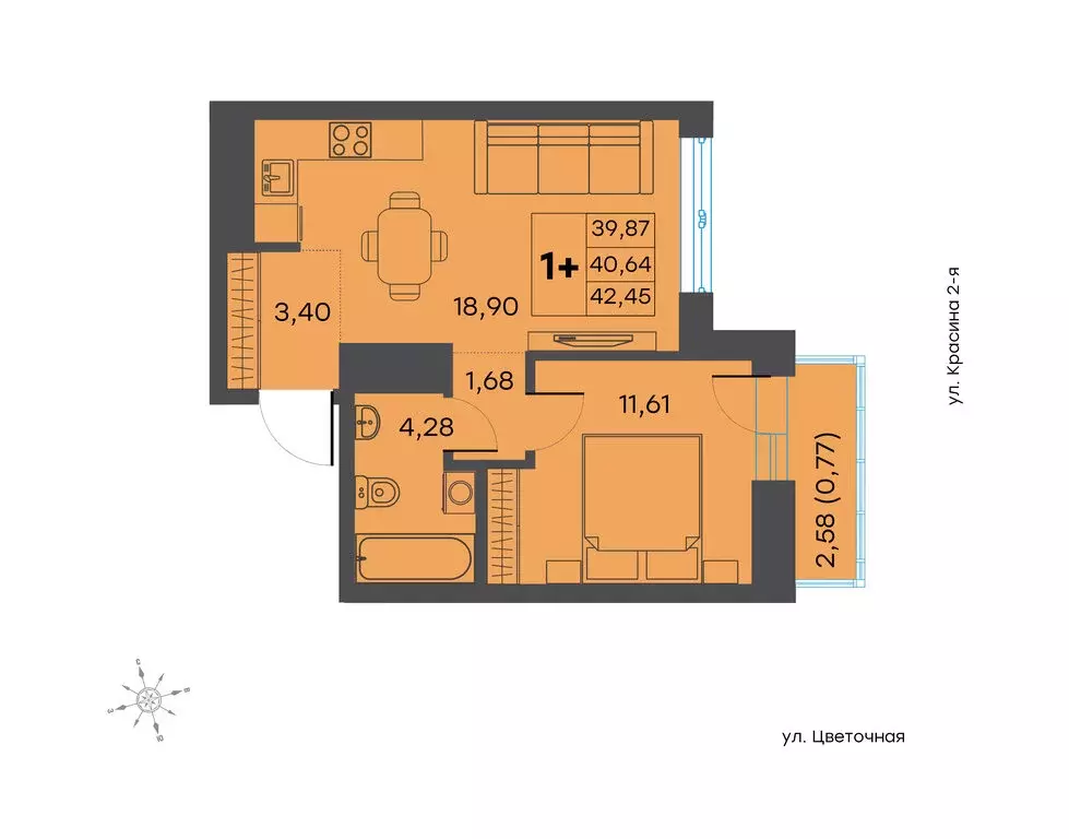 1-комнатная квартира: Тверь, 2-я улица Красина, 64 (40.7 м) - Фото 1