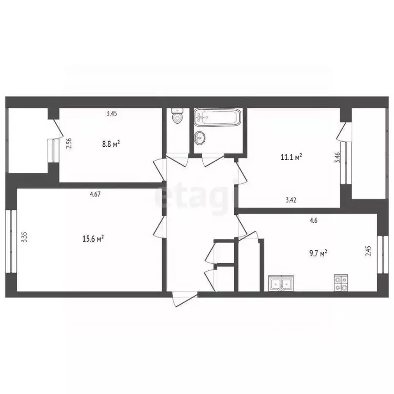 3-к кв. Вологодская область, пос. Майский 11 (60.1 м) - Фото 2